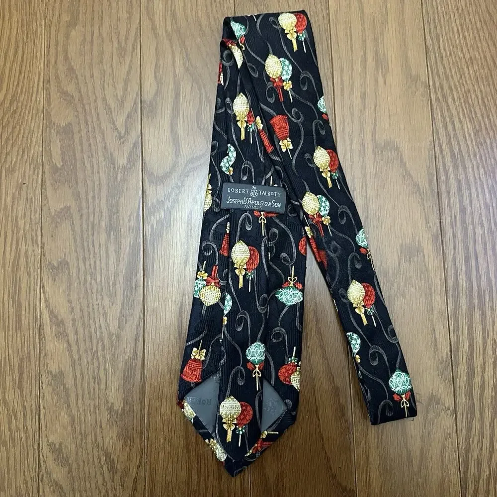 Men's Robert Talbott Christmas‎ Ornaments And Bells Silk Tie Black